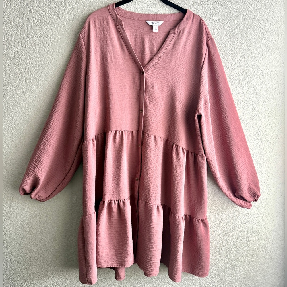 Nine West Long-Sleeve Buttoned BabyDoll Dress